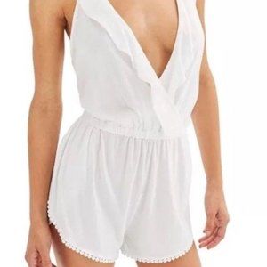 Topshop Jersey Wrap Cover-Up Romper White Crochet